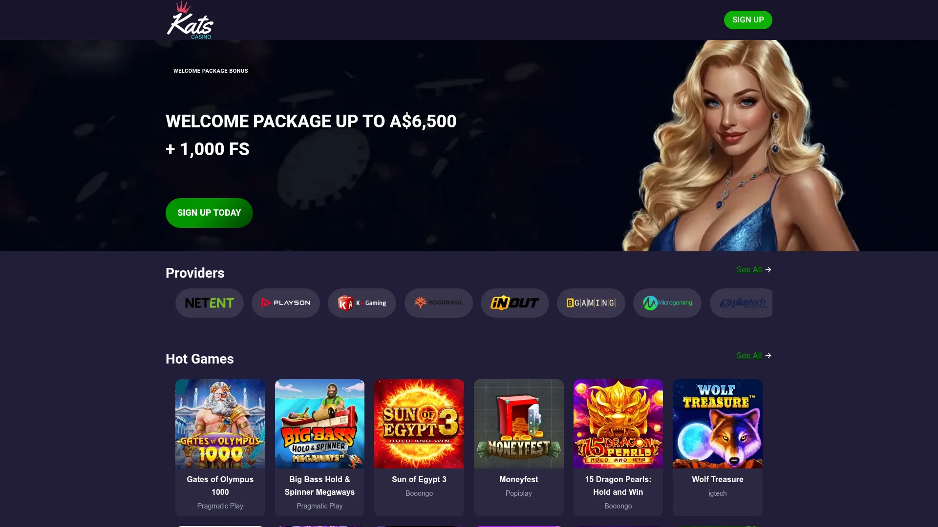 Kats Casino desktop casino view